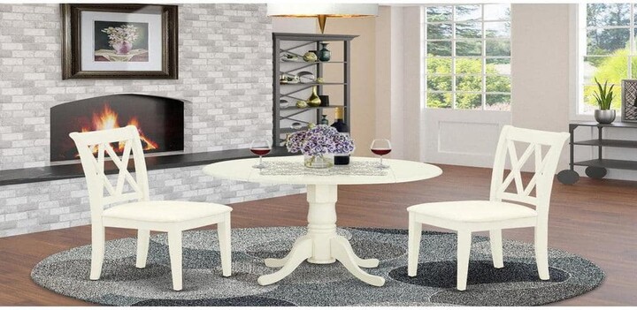 3-Piece Buttermilk and Cherry Solid Wood Top-Round Dining Room Set with Dropleaf-Seats 4