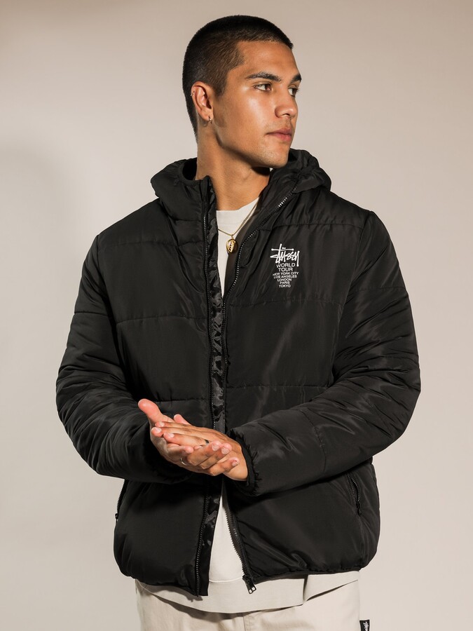 Stussy Worldwide Lightweight Puffer Jacket in Black - ShopStyle Outerwear