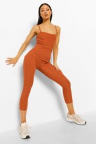 Thumbnail for your product : boohoo Ribbed Binding Detail Strappy Wide Leg Jumpsuit