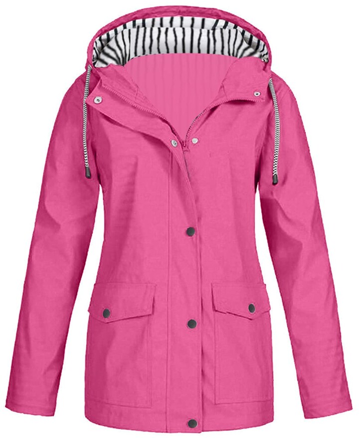 Walkalm Womens Rain Jacket Waterproof with Hooded Raincoat Lined