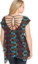 Thumbnail for your product : Eyeshadow Plus Size Short-Sleeve Printed Cutout Top