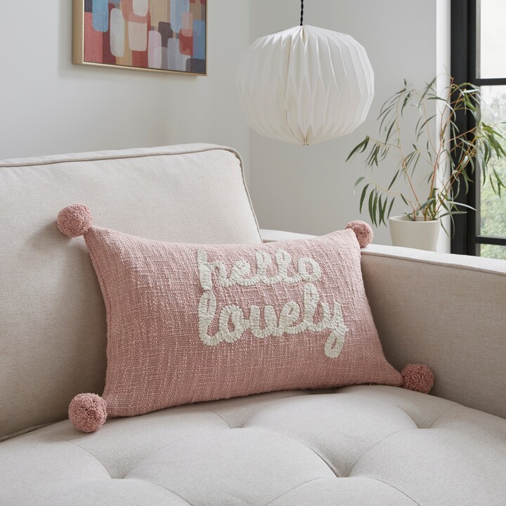 Dunelm Hello Lovely Embroidered Rectangular Cushion Blush ShopStyle