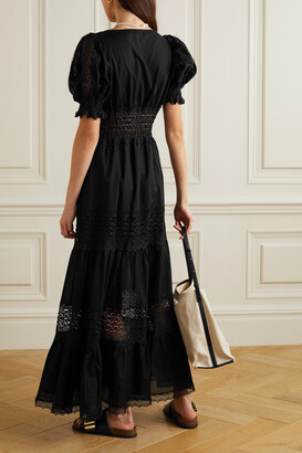 Charo Ruiz Ibiza Clemence Tiered Guipure Lace-trimmed Cotton-blend Voile Maxi Dress - Black
