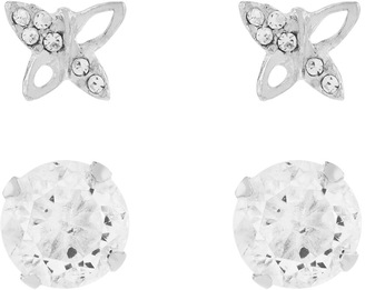 Accessorize Sterling Silver 2x Crystal Butterfly & Stud Earrings Set