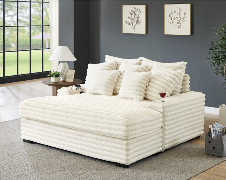 Roundhill Furniture Gaviella Plush Wide Wale Corduroy Oversized Multi-Functional Chaise Lounge, White