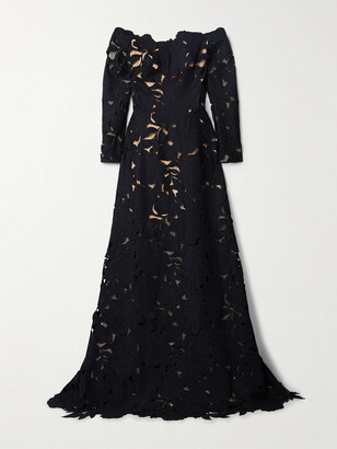 Costarellos Kasia Off-the-shoulder Corded Lace Gown - Black