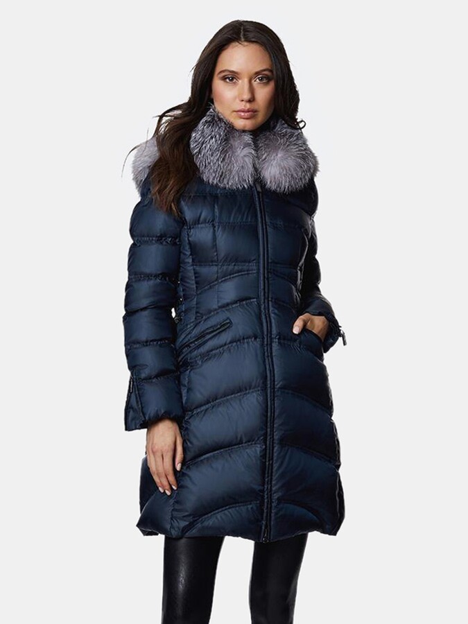 Dawn Levy Cloe Gem Fitted Puffer Coat with Fox Fur Collar - ShopStyle