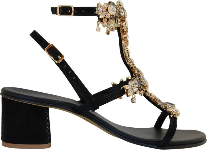 Damapreziosa Women's Black Matilde Jewel Sandals With Grey Diamond Crystals  And Block Heel - ShopStyle