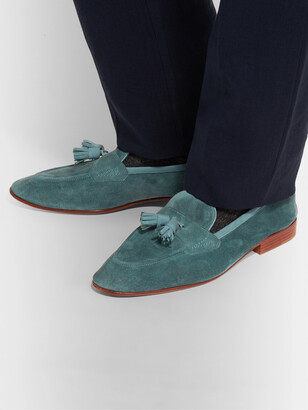 Edward Green Portland Leather-Trimmed Suede Tasselled Loafers
