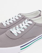 Thumbnail for your product : ASOS DESIGN Wide Fit lace up plimsolls in grey with navy and green detailing