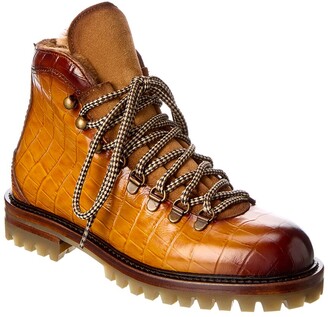 Antonio Maurizi Low Croc-Embossed Leather Hiking Boot