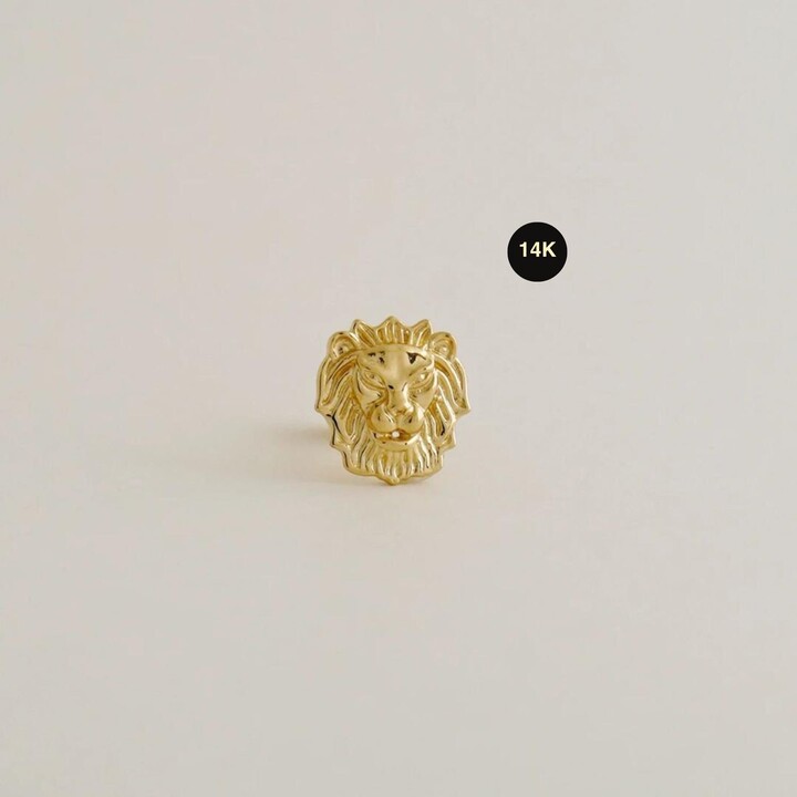 Etsy 14K Solid Gold Lion Stud Earring Cartilage Helix Tragus Ear Piercing Jewelry 18Gauge