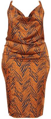 PrettyLittleThing Plus Orange Tiger Print Strappy Satin Cowl Midi Dress
