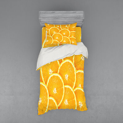 Ambesonne Orange Microfiber Coastal Duvet Cover Set