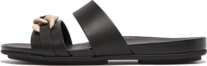 FitFlop Gracie Chain Leather Two-Bar Slides - ShopStyle Mules
