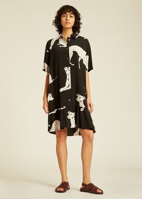 Paul Smith Women's Black Viscose-Blend 'Greyhound' Print Shirt Dress