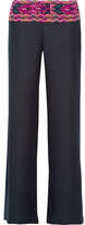 Thumbnail for your product : Figue Chanda Embroidered Silk-blend Wide-leg Pants - Midnight blue