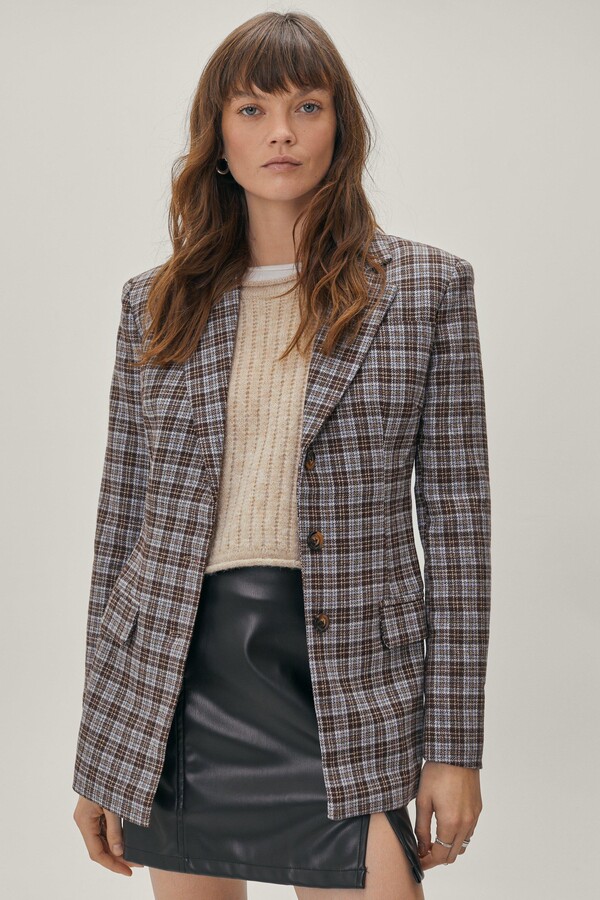 blue checked blazer womens