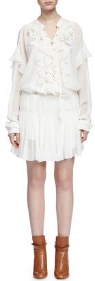 Chloé Tassel-Detailed Gathered Mini Skirt, White