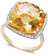 Thumbnail for your product : 14k Gold Ring, Citrine (7-9/10 ct. t.w.) and Diamond (1/4 ct. t.w.) Cushion Cut Ring