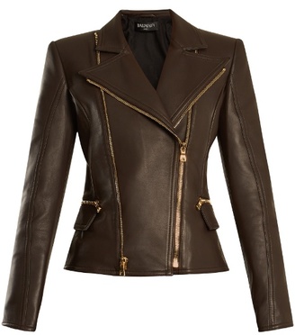 Balmain Oversized-lapel leather jacket