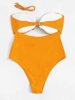 Thumbnail for your product : Shein Plus Cut-out Knot Front Bandeau One Piece Swimwear