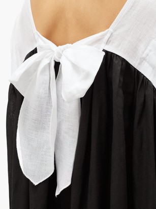 Gül Hürgel Tie-back Empire-waist Linen Maxi Dress - Black White