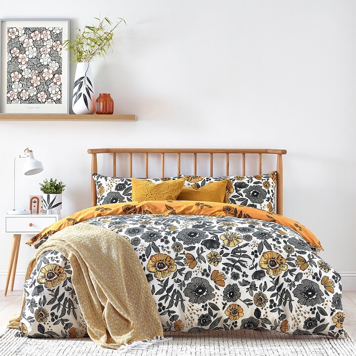 furn. Scandi Poppy Duvet Cover and Pillowcase Set Yellow/Blue/White ShopStyle