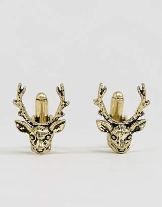 ASOS Cufflinks In Burnished Gold With Stag Design