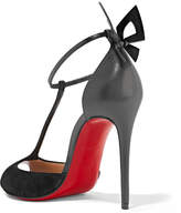 Thumbnail for your product : Christian Louboutin Aribak 100 Bow-embellished Leather And Suede T-bar Sandals - Black