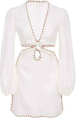 Zimmermann Braid-Trimmed Cutout Linen Mini Dress Size: 1