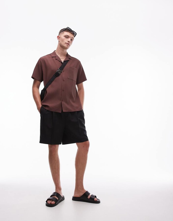 Topman short sleeve regular plisse shirt in mauve