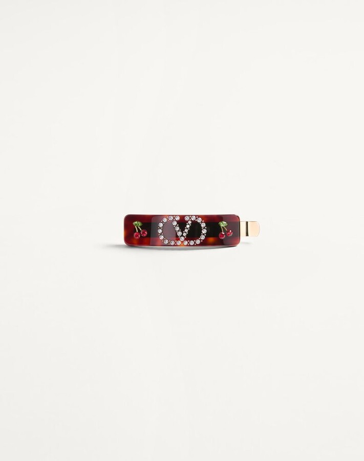 Valentino Garavani Vlogo Signature Hair Clip In Resin Metal And Swarovski® Crystals