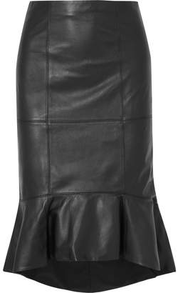 Alice + Olivia Kina Ruffled Leather Skirt - Black