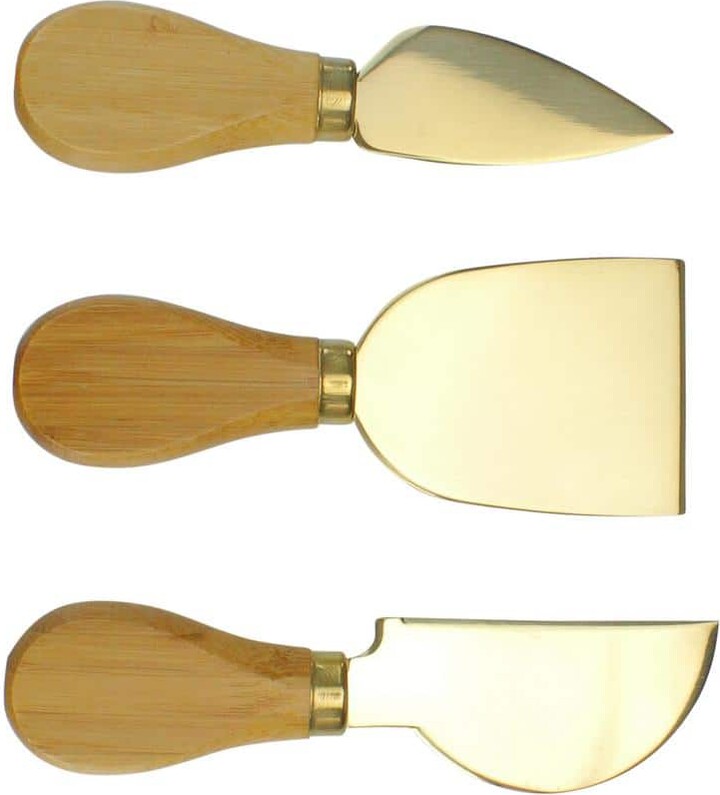 Set of 3 Golden Cheese Knives with Bamboo Handle 5 in. x 2 in.