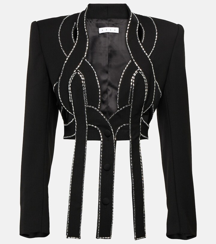 Area Latticed embellished cropped wool blazer