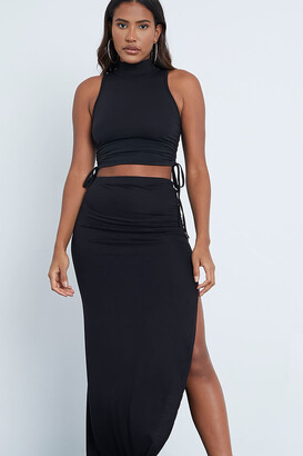 I SAW IT FIRST Black Jersey Ruched Side Maxi Skirt - ShopStyle