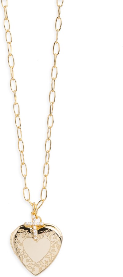 Argentovivo Pavé Cross Charm & Engraved Heart Locket Necklace