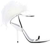Thumbnail for your product : Saint Laurent Inez feather-trimmed leather sandals
