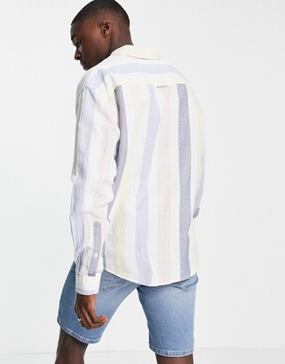 ASOS Design 90s Oversized Linen Mix Stripe Shirt in Blue