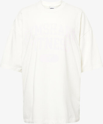 Gymshark Womens White Varsity Text-Print Stretch-Cotton T-Shirt Xs