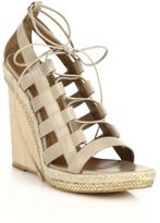 Thumbnail for your product : Aquazzura Amazon Espadrille & Wooden-Wedge Lace-Up Leather Sandals