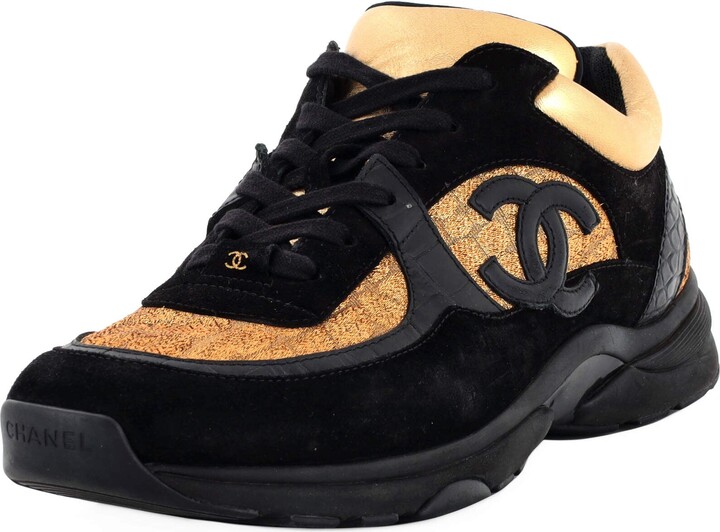 Chanel Women's CC Low-Top Sneakers Suede with Fabric and Crocodile Embossed  Leather Detail - ShopStyle