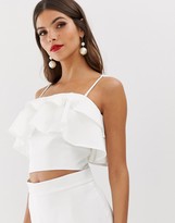 Thumbnail for your product : Chi Chi London bardot frill crop top in white