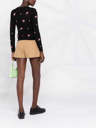RED Valentino Floral-Embroidered Pointelle-Knit Cardigan
