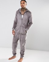 Thumbnail for your product : ASOS Fleece Hoodied Onesie In Gray