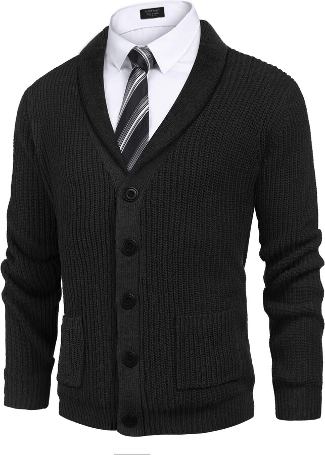 COOFANDY Men's Shawl Collar Cardigan Sweater Slim Fit Cable Knit Button