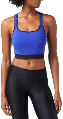 Iris & Lilly Amazon Brand Women's Sports Bra Striped Strong and Non-Wired Blue (Black/Cobalt Blue) M Label:M