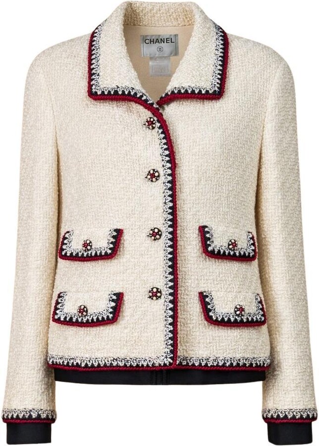 Chanel Paris / New York Collectible Ecru Tweed Jacket 46 Fr