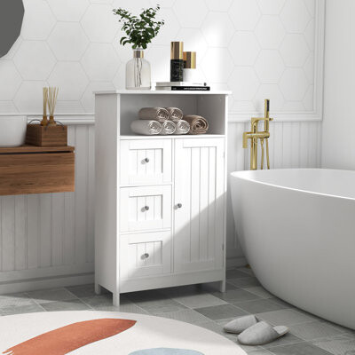 Winston Porter Bathroom Standing Storage Cabinet With 3 Drawers And 1 Door-White
